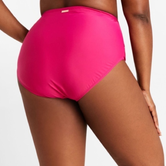 NWT Raisins Curve Costa Plus High Waisted Shirred Bikini Bottoms Pink - Picture 2 of 5